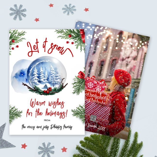 Cute Watercolor Winter Snow Globe Family Photo  Holiday Card (Creator Uploaded)