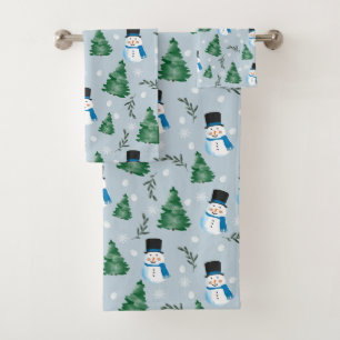 Cute Watercolor Winter Snow Pattern Bath Towel Set