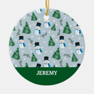 Cute Watercolor Winter Snow Pattern Ceramic Tree Decoration