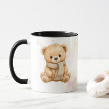 Cute Watercolor Winter Teddy Bear Pink Splash Coff
