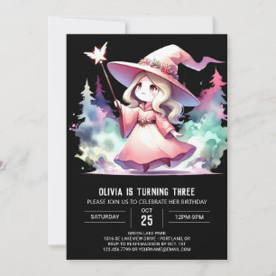 Cute Watercolor Wizard Birthday Invitation