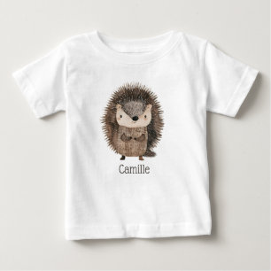 Cute Watercolor Woodland Animal Hedgehog Baby Name T-Shirt
