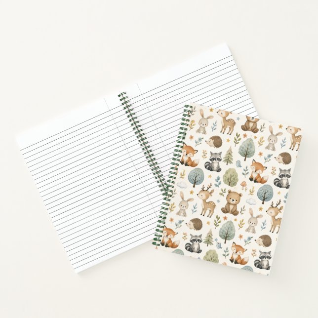 Cute Watercolor Woodland Animals Pattern Notebook (Inside)