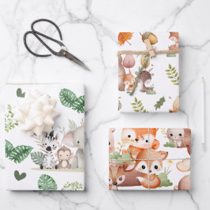 Cute Watercolor Woodland Animals Wrapping Paper Sheet