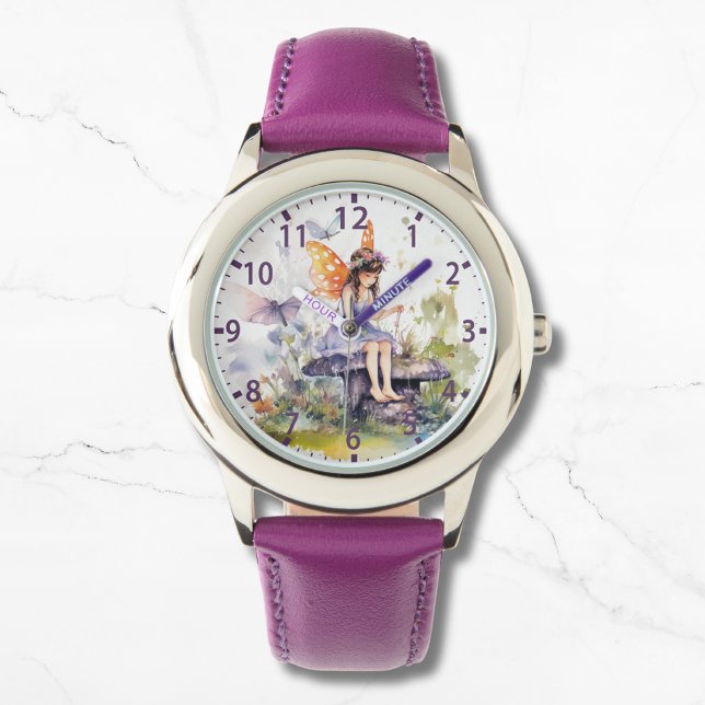 Cute Watercolor Woodland Fairy Butterfly Floral Watch (Creator Uploaded)