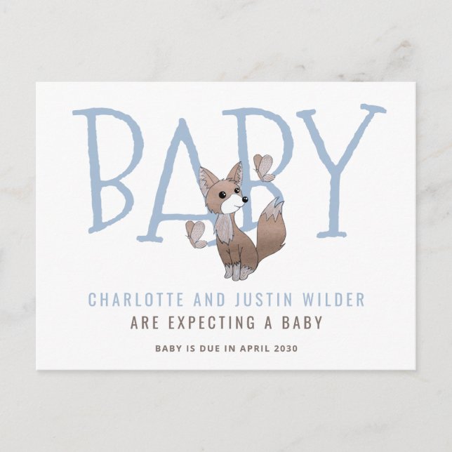 Cute Watercolor Woodland Fox Announcement Postcard (Front)