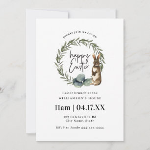 Cute Watercolor Wreath Bunny Easter Brunch  Invitation