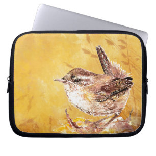 Cute Watercolor Wren Bird Laptop Sleeve
