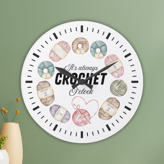 Cute watercolor yarn it's always crochet o'clock  large clock (Creator Uploaded)
