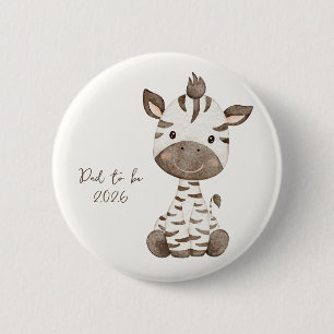 Cute Watercolor Zebra Baby, Dad to be 6 Cm Round Badge