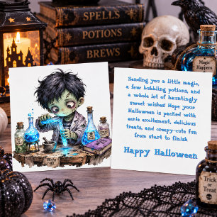 Cute Watercolor Zombie Boy Halloween