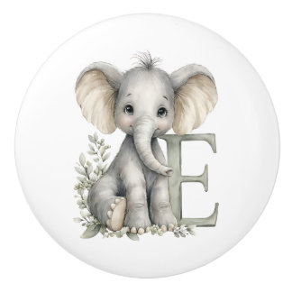 Cute watercolour baby animal alphabet Elephant Ceramic Knob