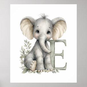 Cute watercolour baby animal alphabet Elephant Poster