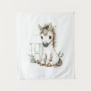 Cute watercolour baby animal alphabet Horse Tapestry