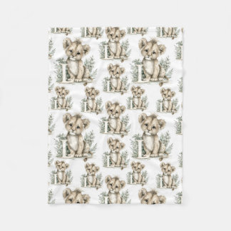 Cute watercolour baby animal alphabet Lion Fleece Blanket