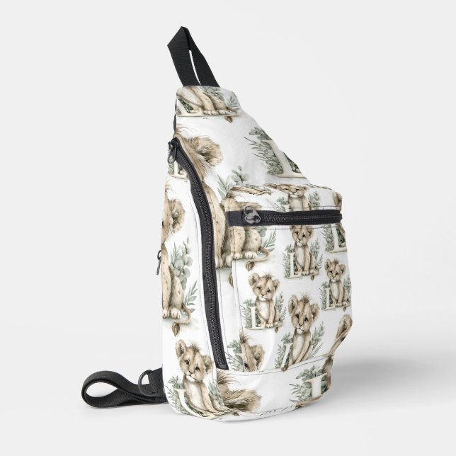 Cute watercolour baby animal alphabet Lion Sling Bag (Left Corner)