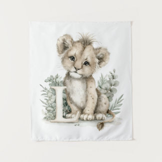Cute watercolour baby animal alphabet Lion Tapestry