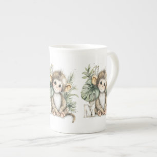 Cute watercolour baby animal alphabet monkey bone china mug