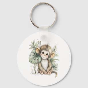 Cute watercolour baby animal alphabet monkey key ring