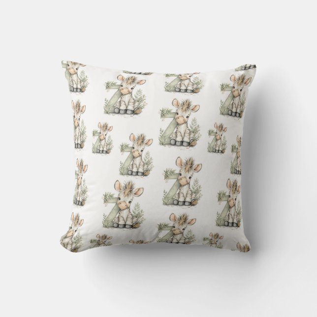 Cute watercolour baby animal alphabet Zebra Cushion (Front)