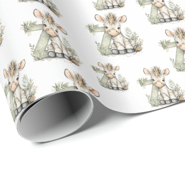 Cute watercolour baby animal alphabet Zebra Wrapping Paper (Roll Corner)