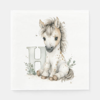 Cute Watercolour Baby Animals Alphabet Horse Napkin