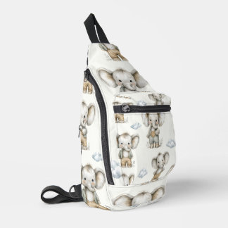 Cute watercolour baby boy elephants illustration sling bag