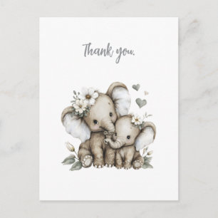 Cute Watercolour Baby Girl Elephants with Flowers  Postcard