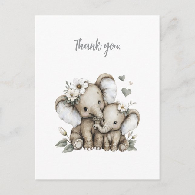 Cute Watercolour Baby Girl Elephants with Flowers  Postcard (Front)