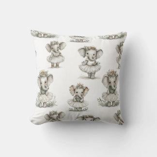 Cute Watercolour Baby Princess Elephants in Tiaras Cushion