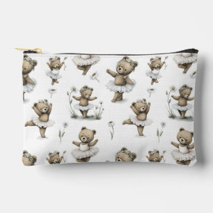 Cute Watercolour Ballerina Bear Design in tutus Accessory Pouch