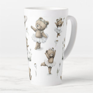 Cute Watercolour Ballerina Bear Design in tutus Latte Mug
