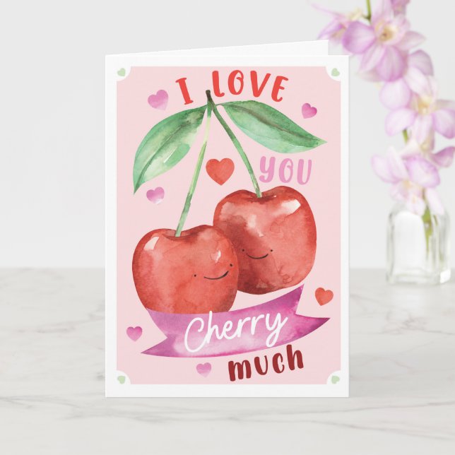 Cute Watercolour Cherry Valentine Card Anniversary (Orchid)