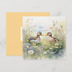 Cute Watercolour Duck Beak To Beak Blank Card