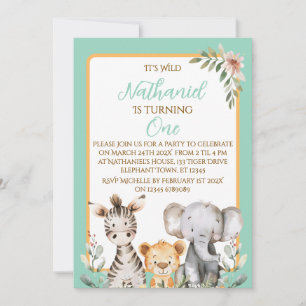 Cute Watercolour Jungle 1st Birthday Party Invitation