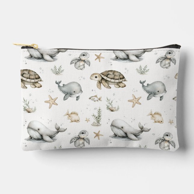 Cute Watercolour Ocean Baby Animals  Accessory Pouch (Front)