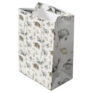 Cute Watercolour Ocean Baby Animals Medium Gift Bag