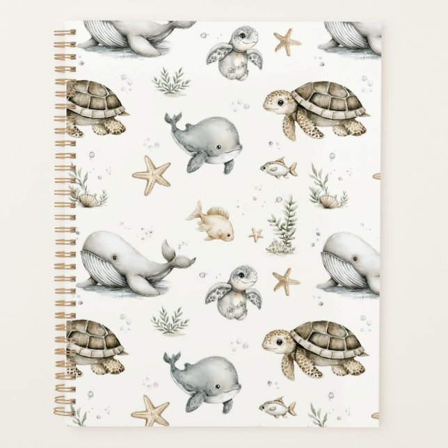 Cute Watercolour Ocean Baby Animals  Planner (Front)
