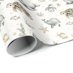 Cute Watercolour Ocean Baby Animals Wrapping Paper