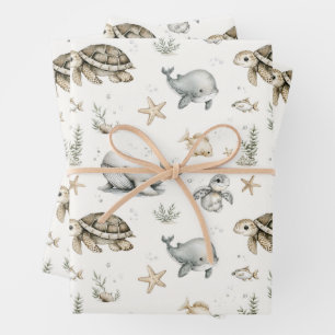Cute Watercolour Ocean Baby Animals Wrapping Paper Sheet
