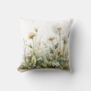 Cute watercolour of wild flowers and grasses cushion