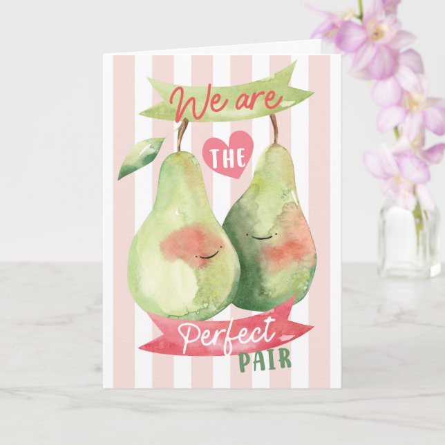 Cute Watercolour Pair Pear Valentine Anniversary Card (Orchid)
