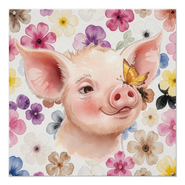 Cute Watercolour piglet  Poster (Front)