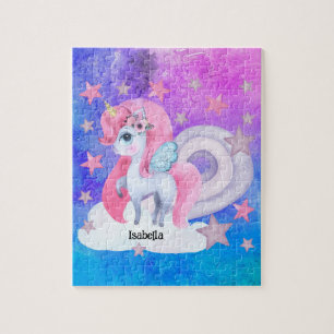 Cute Watercolour Rainbow Unicorn Personalised Jigsaw Puzzle