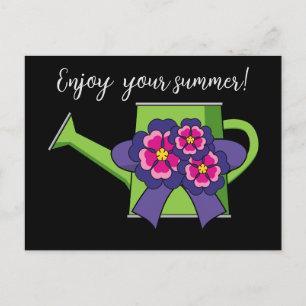 Cute Watering Can with Flowers Bouquet Holiday Postcard