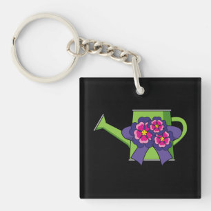 Cute Watering Can with Flowers Bouquet Key Ring