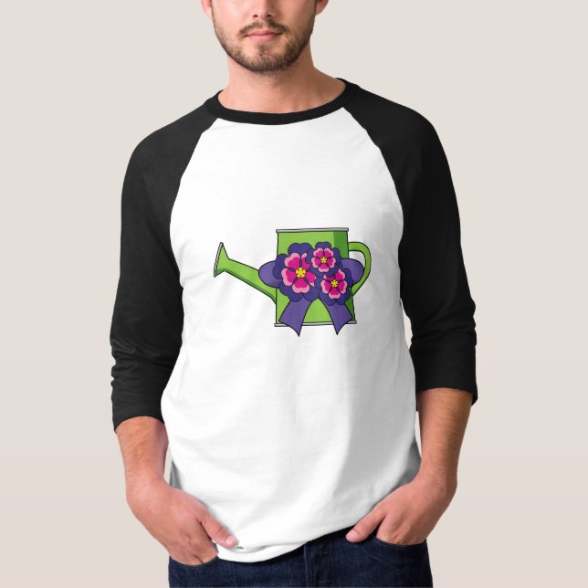 Cute Watering Can with Flowers Bouquet T-Shirt (Front)