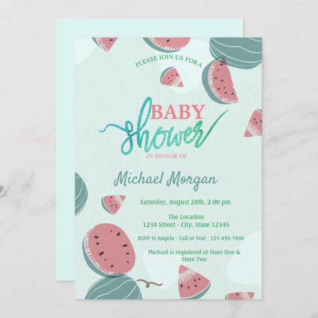 Cute Watermelon Baby Shower Invitation (Front/Back)