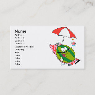 cute watermelon character lounging with juice business card