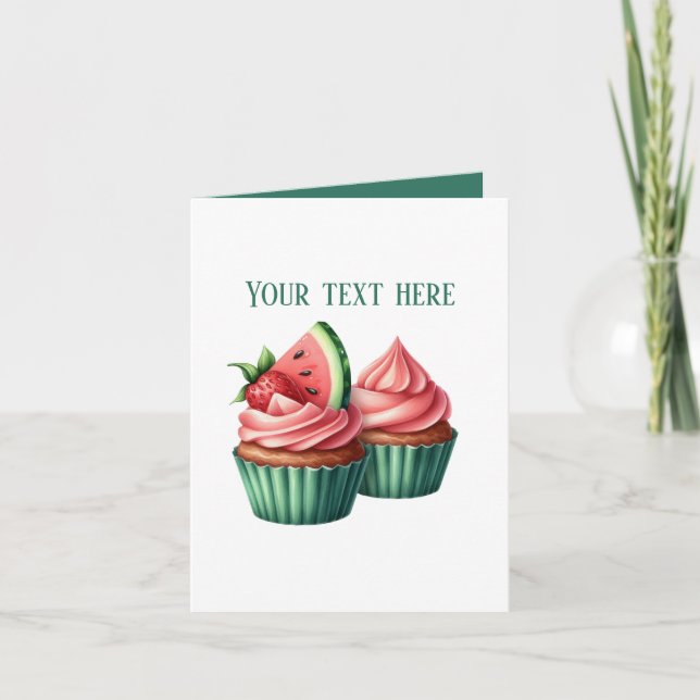 Cute watermelon cupcakes customizable card (Front)